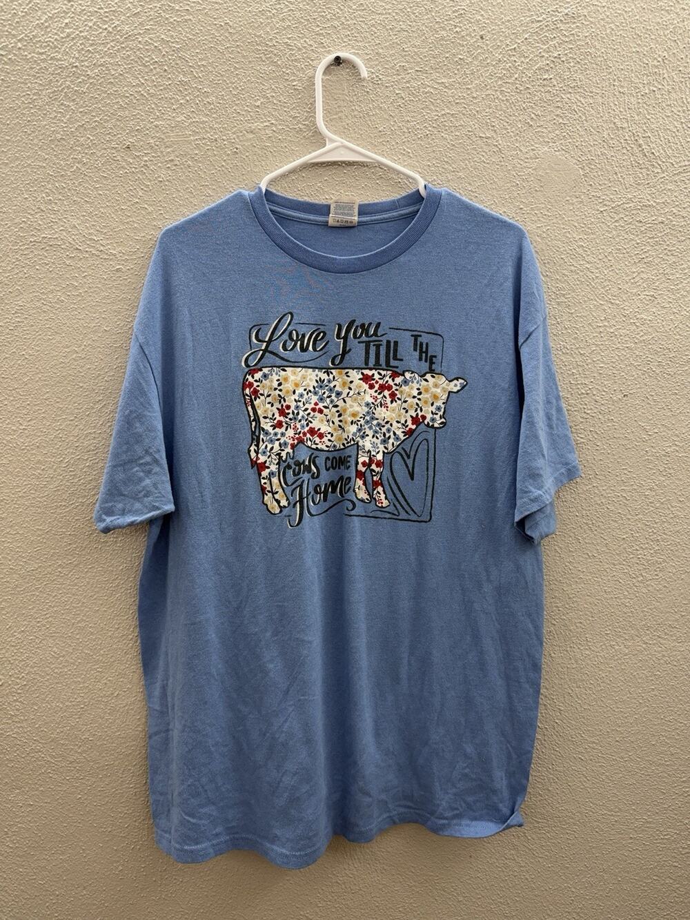 Delta Pro Weight T-Shirt Size XL Blue Graphic Love you Cow Short Sleeve